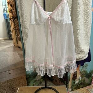 Secret Treasures White and Pink Lace Chemise